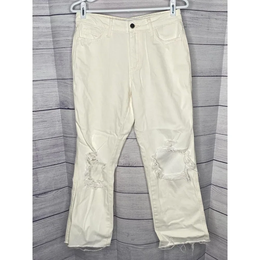 Flying Monkey jeans women's size 26 white distressed wide leg cropped‎ NWOT